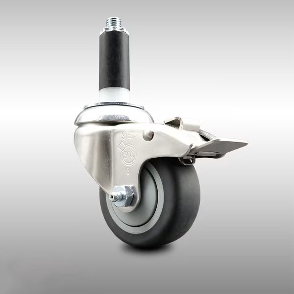 3.5 Inch 316SS Thermoplastic Rubber Swivel 1 Inch Stem Caster Lock Brake SCC, Service Caster, Mfr#: SCC-SS316TTLEX20S3514-TPRB-1